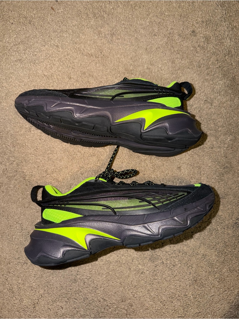Puma Kids Black and Neon Green Sport Sneakers